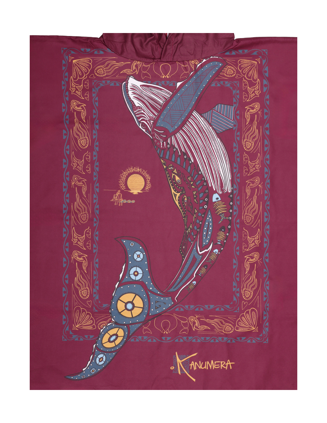 Poncho röd med val, medium - Bild 3